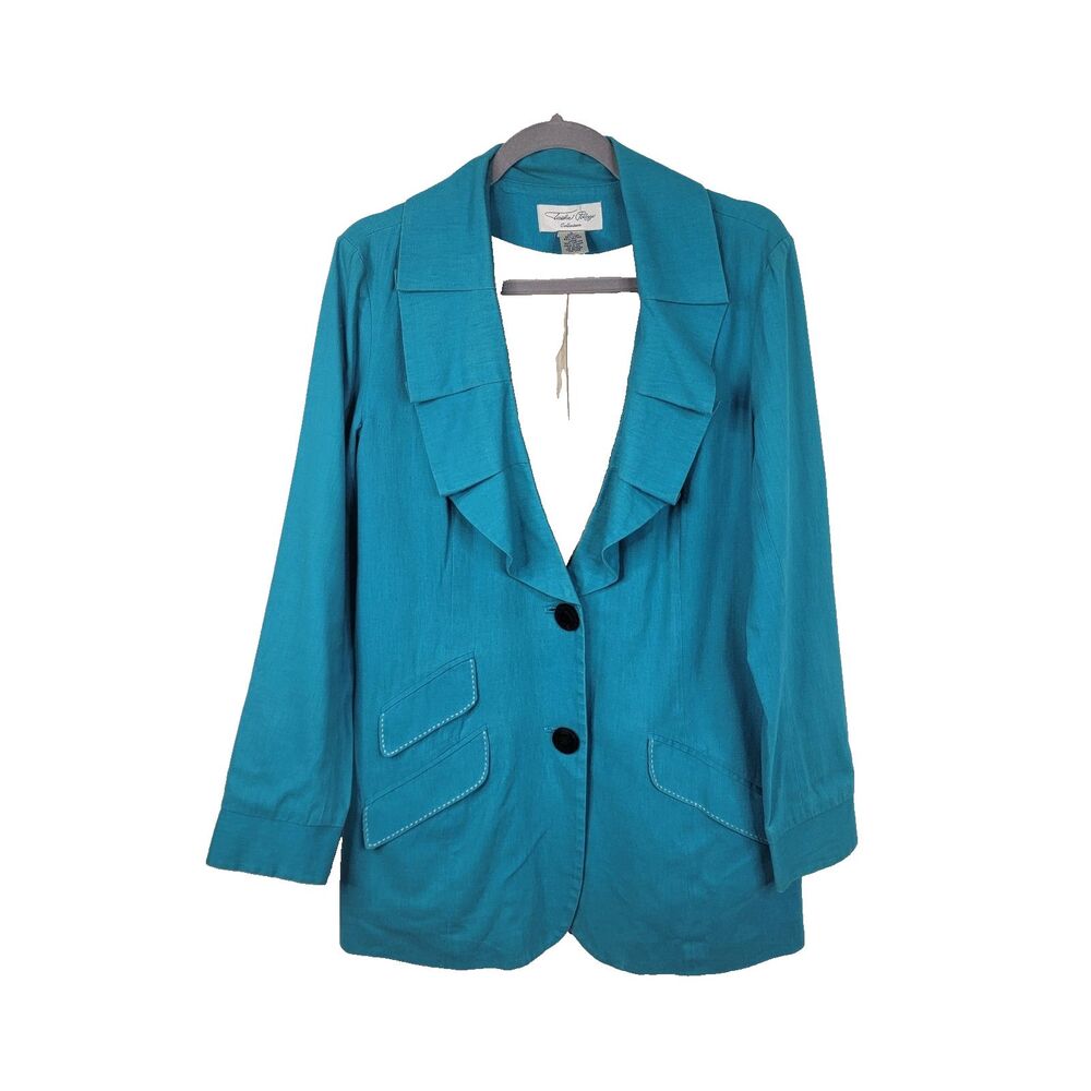 Tasha Polizzi Turquoise Linen Cotton Blazer Women's Large Button Front